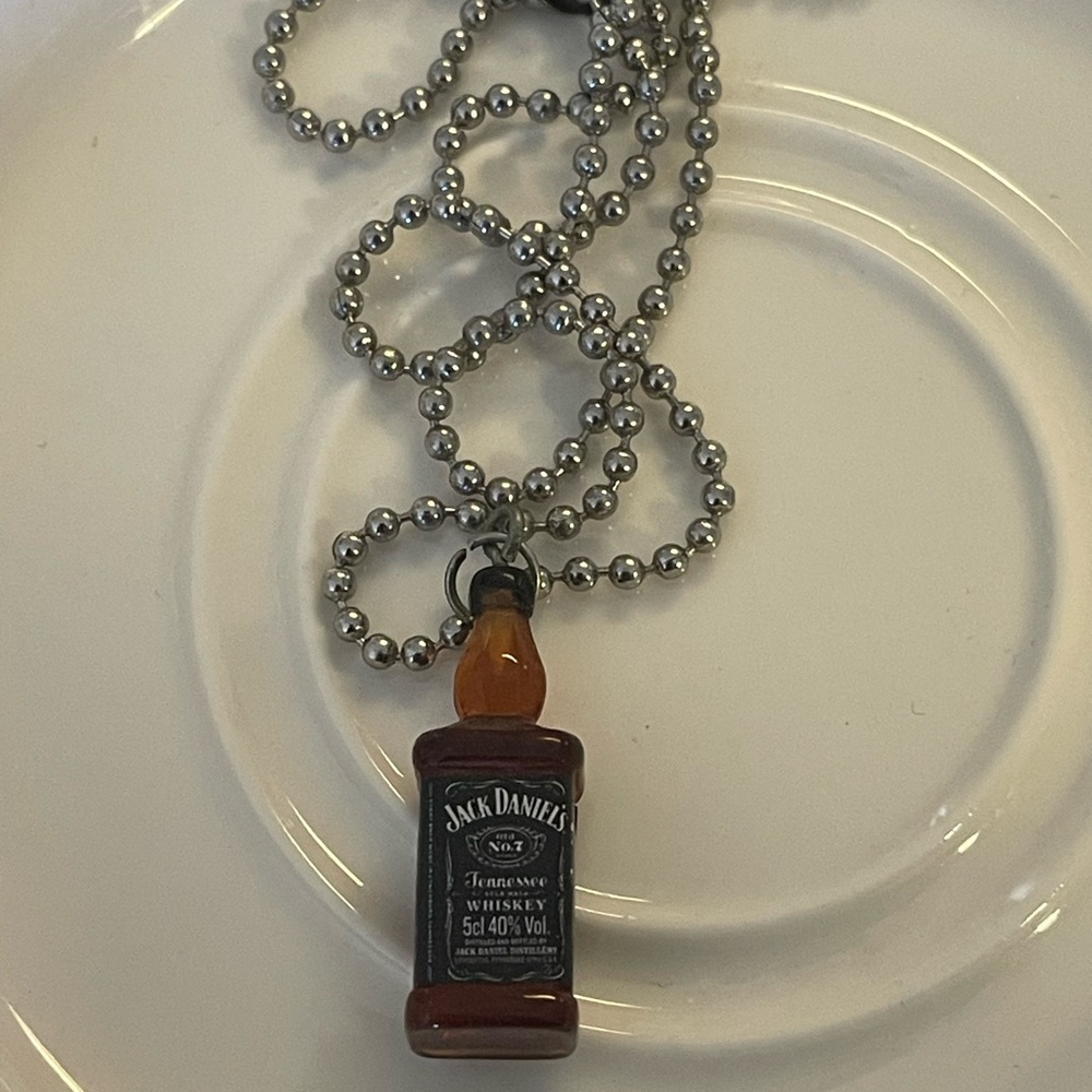 Jack Daniels Brown and Silver Necklace with Whiskey Bottle Pendant